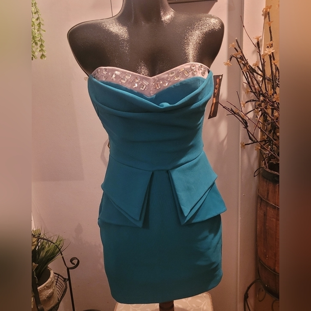 Ruby Rox NWT Teal Strapless Peplum Party Cocktail Dress Size 13